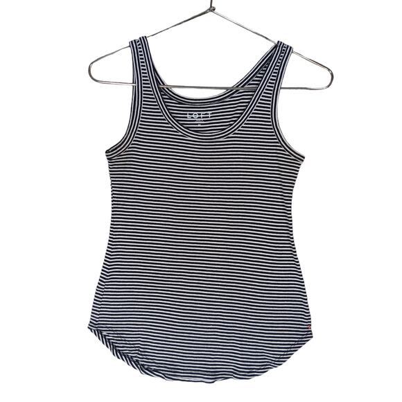 LOFT Camisole Tank Top Size Medium Black and White Horizontal Stripes - Picture 2 of 9